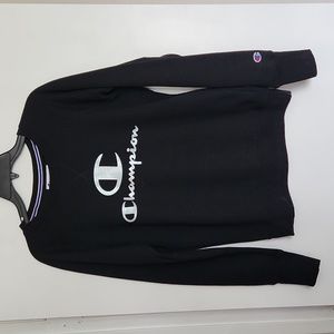 Champion Iridescent Logo Crewneck Sweater Black Fleece Lined Women's Size S